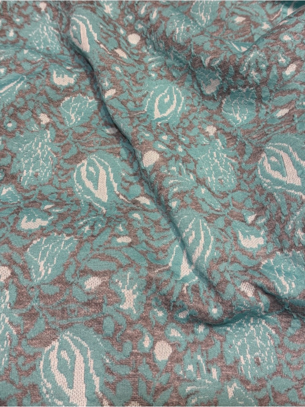 Double knit Polyester Floral Jacobean Blue Gray  Vintage 70s 2 1/3 yards 62” W
